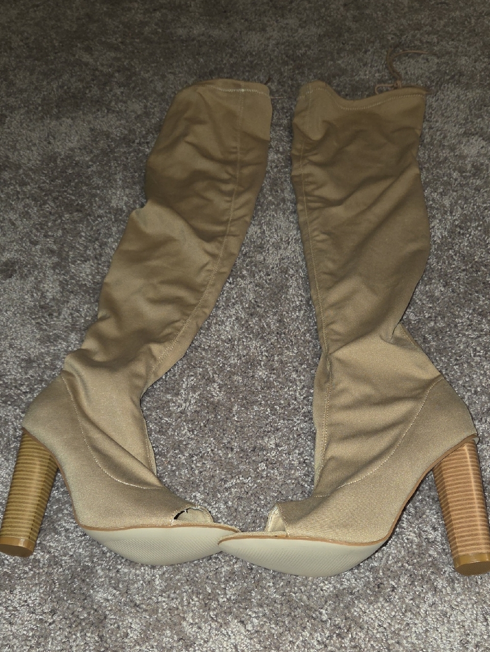 Tall Tan Stretch Sock Boots with Block Heel - Women